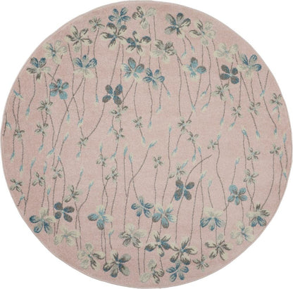 Nourison - Tranquil TRA04 Pink 53in x Round Floral Area Rug - TRA04-99446484765 veiw 1