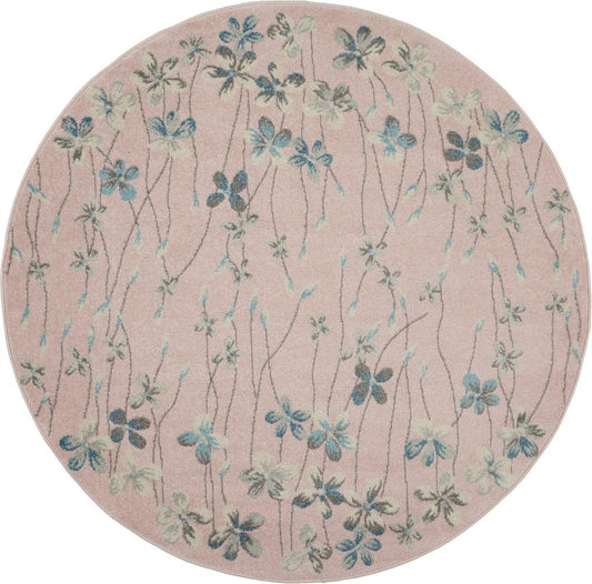 Nourison - Tranquil TRA04 Pink 53in x Round Floral Area Rug - TRA04-99446484765 veiw 1