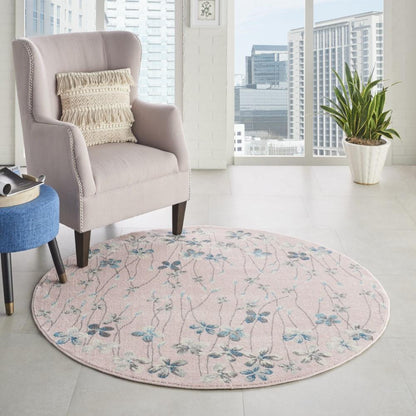 Nourison - Tranquil TRA04 Pink 53in x Round Floral Area Rug - TRA04-99446484765 veiw 2