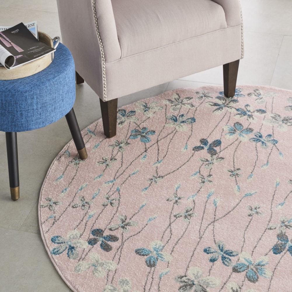 Nourison - Tranquil TRA04 Pink 53in x Round Floral Area Rug - TRA04-99446484765 veiw 3