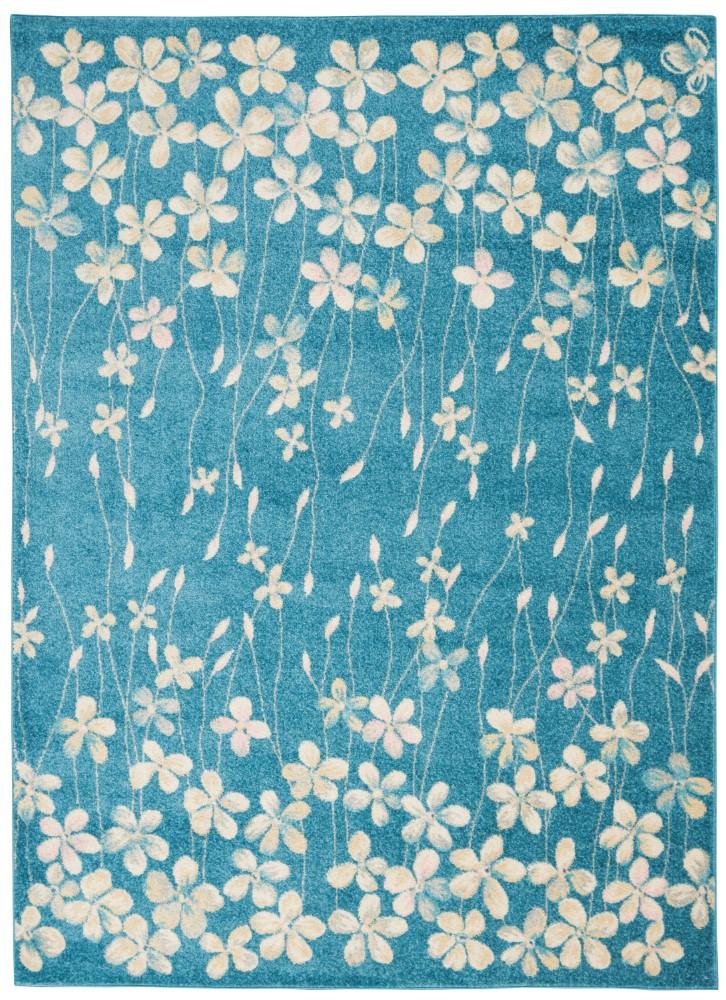 Nourison - Tranquil TRA04 Turquoise Blue 4x6 Floral Area Rug - TRA04-99446484918 veiw 1