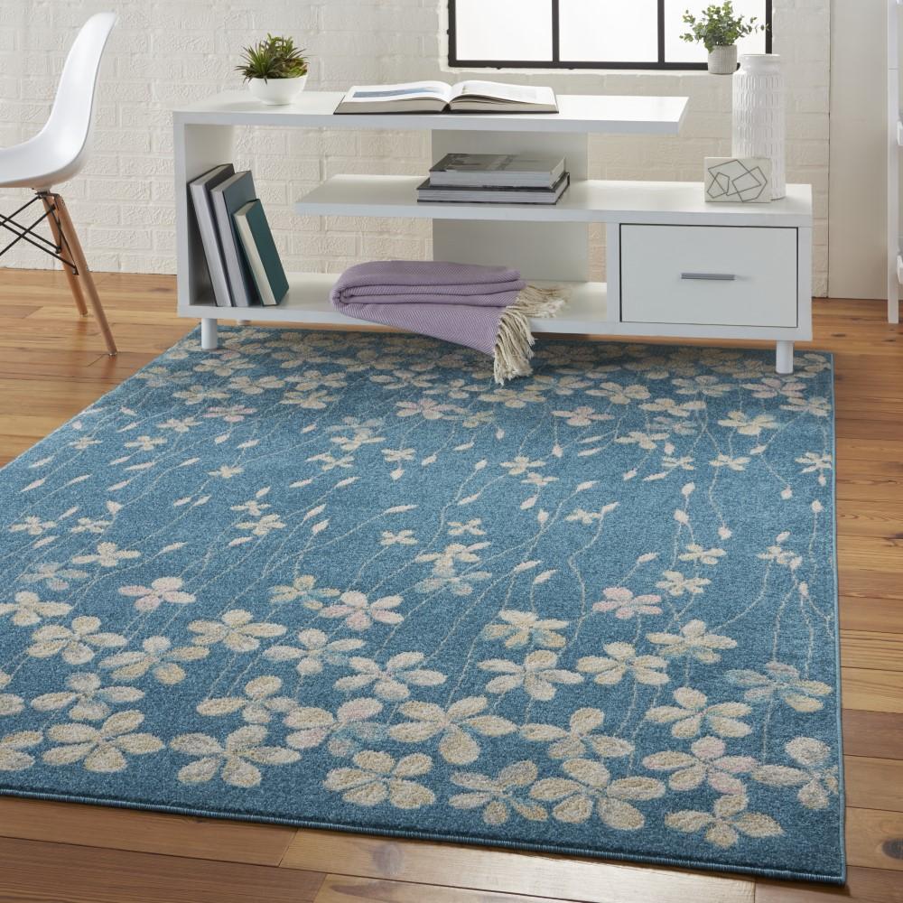 Nourison - Tranquil TRA04 Turquoise Blue 4x6 Floral Area Rug - TRA04-99446484918 veiw 3