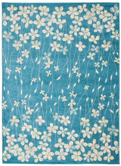 Nourison - Tranquil TRA04 Turquoise Blue 53in x 73in Floral Area Rug - TRA04-99446484925 veiw 1