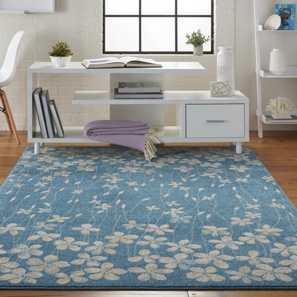 Nourison - Tranquil TRA04 Turquoise Blue 53in x 73in Floral Area Rug - TRA04-99446484925 veiw 2