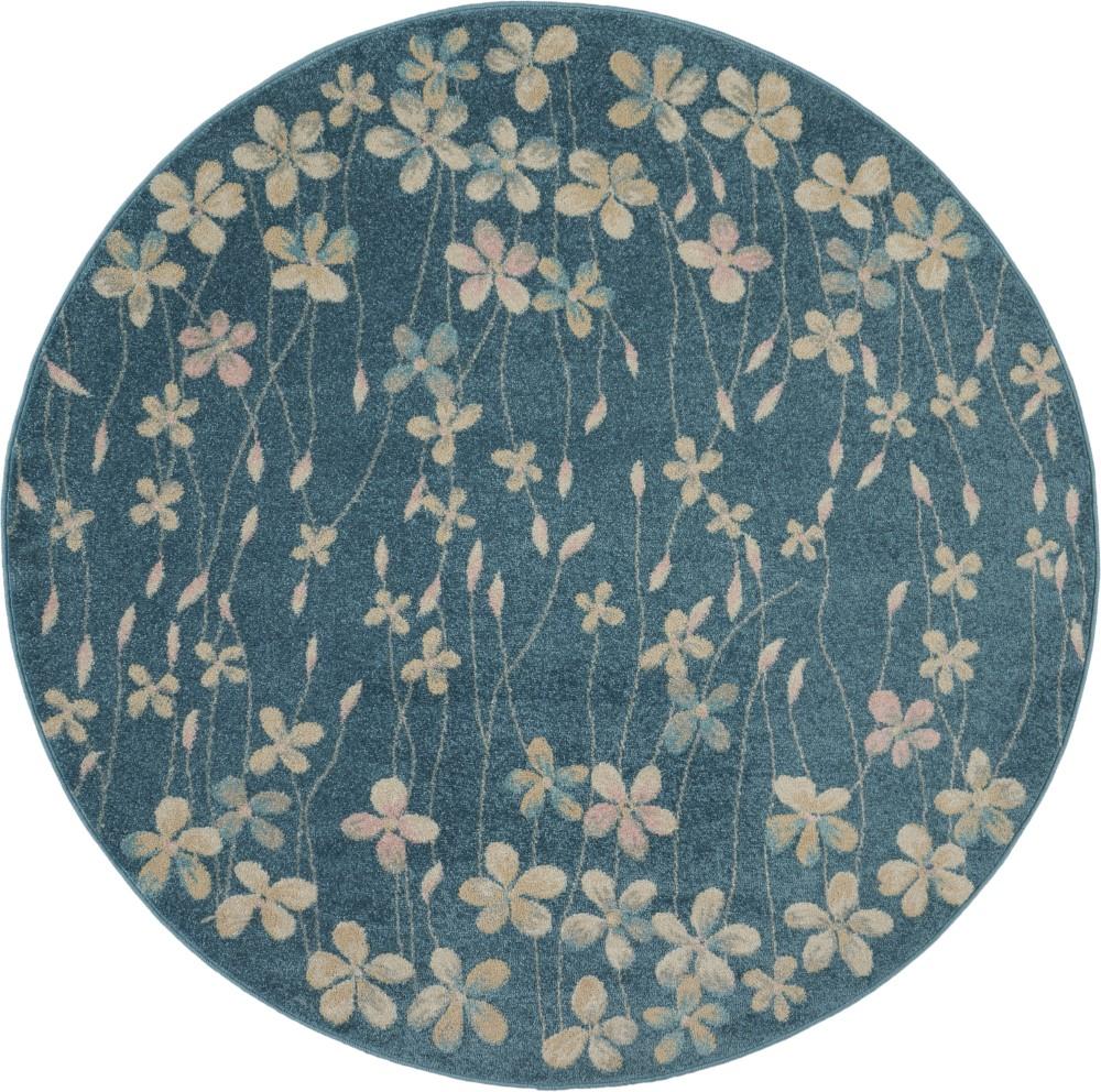 Nourison - Tranquil TRA04 Turquoise Blue 53in x Round Floral Area Rug - TRA04-99446485007 veiw 1