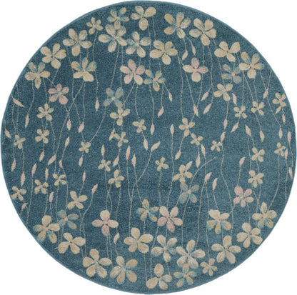 Nourison - Tranquil TRA04 Turquoise Blue 53in x Round Floral Area Rug - TRA04-99446485007 veiw 1