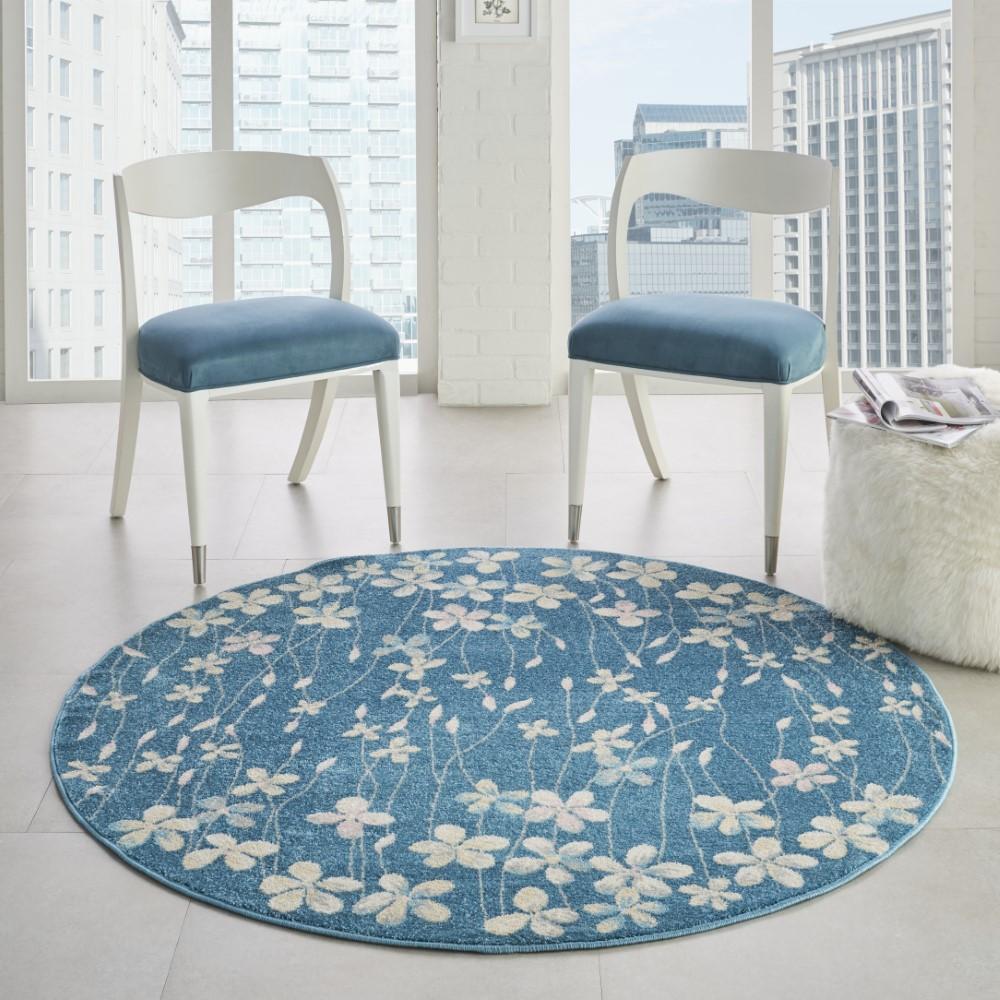 Nourison - Tranquil TRA04 Turquoise Blue 53in x Round Floral Area Rug - TRA04-99446485007 veiw 2