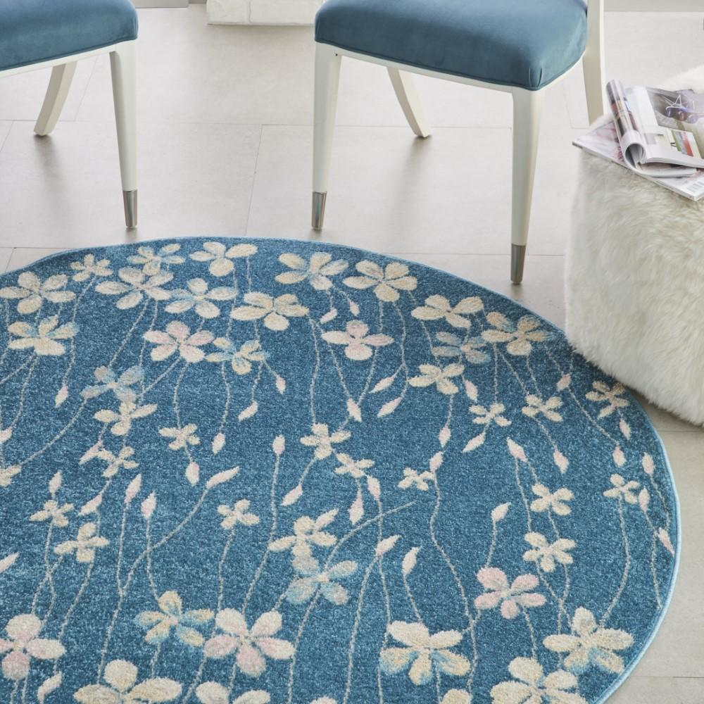 Nourison - Tranquil TRA04 Turquoise Blue 53in x Round Floral Area Rug - TRA04-99446485007 veiw 3