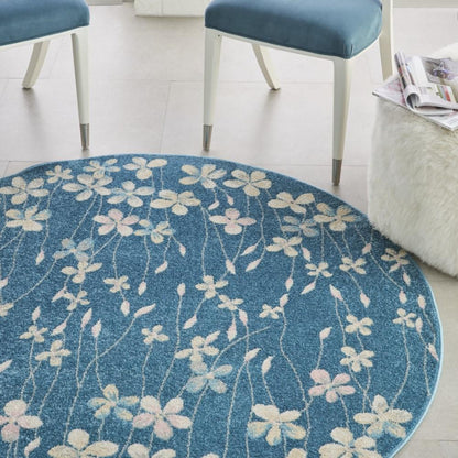 Nourison - Tranquil TRA04 Turquoise Blue 53in x Round Floral Area Rug - TRA04-99446485007 veiw 3