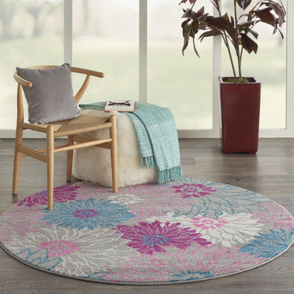 Nourison - Passion PSN17 Pink and Bone 53in x Round Floral Area Rug - PSN17-99446765161 veiw 2