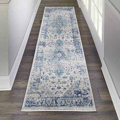 Nourison - Tranquil TRA06 Navy Blue and White 23in x 73in Hallway Rug - TRA06-99446485526 veiw 2