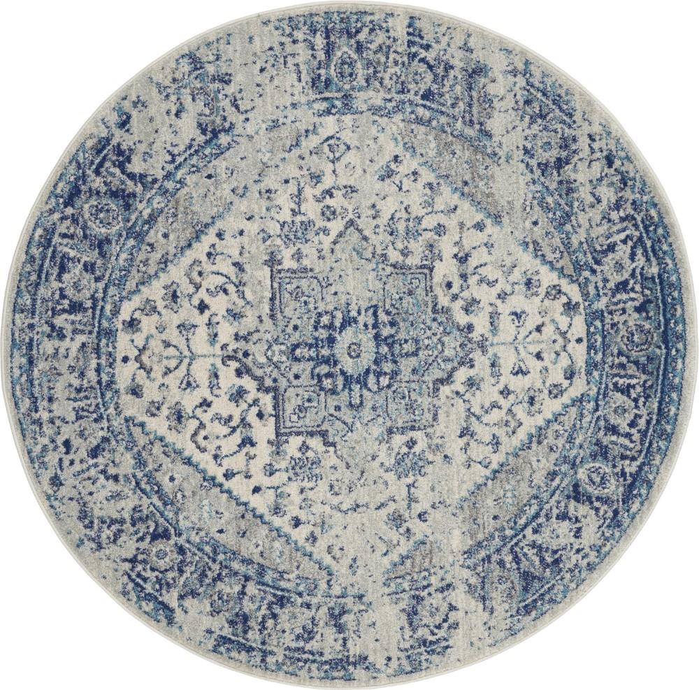 Nourison - Tranquil TRA06 Navy Blue and White 53in x Round Persian Area Rug - TRA06-99446485618 veiw 1