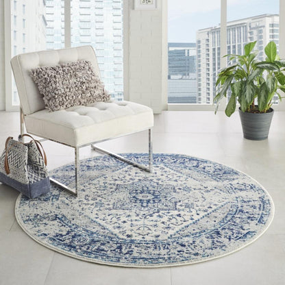 Nourison - Tranquil TRA06 Navy Blue and White 53in x Round Persian Area Rug - TRA06-99446485618 veiw 2