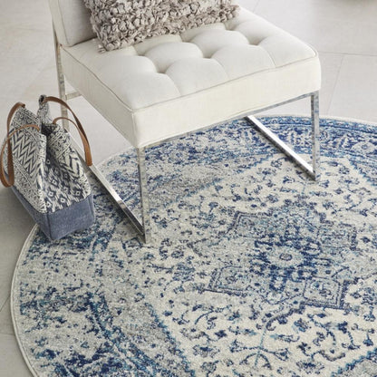 Nourison - Tranquil TRA06 Navy Blue and White 53in x Round Persian Area Rug - TRA06-99446485618 veiw 3