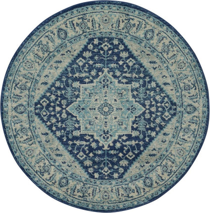 Nourison - Tranquil TRA06 Blue and White 53in x Round Persian Area Rug - TRA06-99446485342 veiw 1