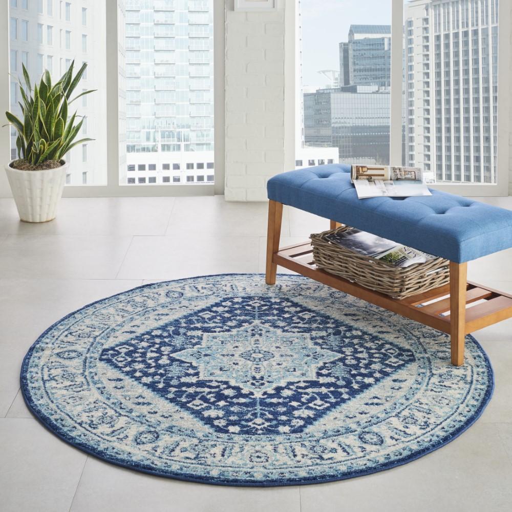 Nourison - Tranquil TRA06 Blue and White 53in x Round Persian Area Rug - TRA06-99446485342 veiw 2