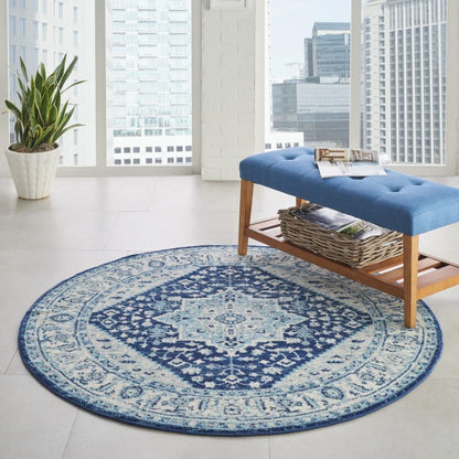 Nourison - Tranquil TRA06 Blue and White 53in x Round Persian Area Rug - TRA06-99446485342 veiw 2