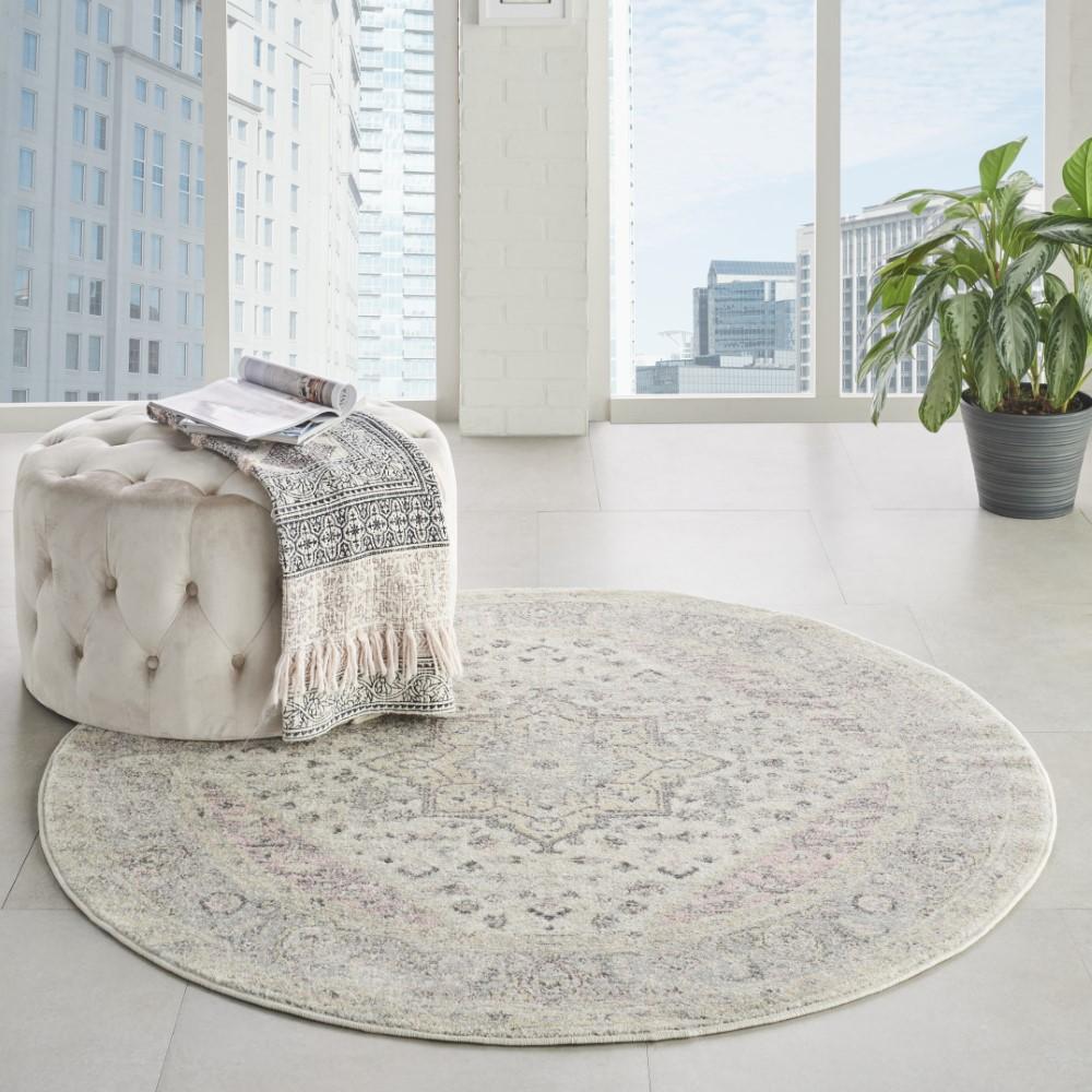 Nourison - Tranquil TRA06 Pink and Beige 53in x Round Kashan Area Rug - TRA06-99446485496 veiw 2