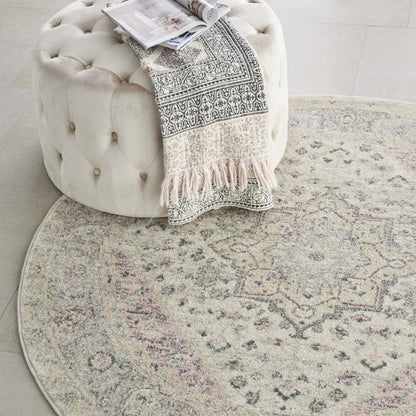 Nourison - Tranquil TRA06 Pink and Beige 53in x Round Kashan Area Rug - TRA06-99446485496 veiw 3