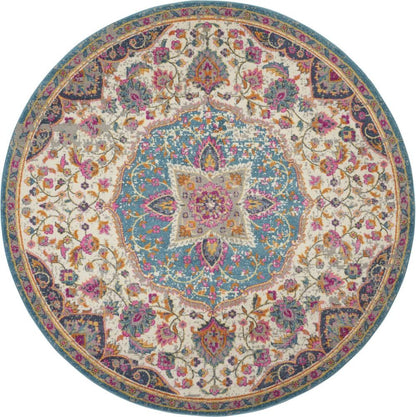 Nourison - Passion Bohemian Ivory Multi Colored 8 x ROUND Area Rug - PSN22-99446717849 veiw 1