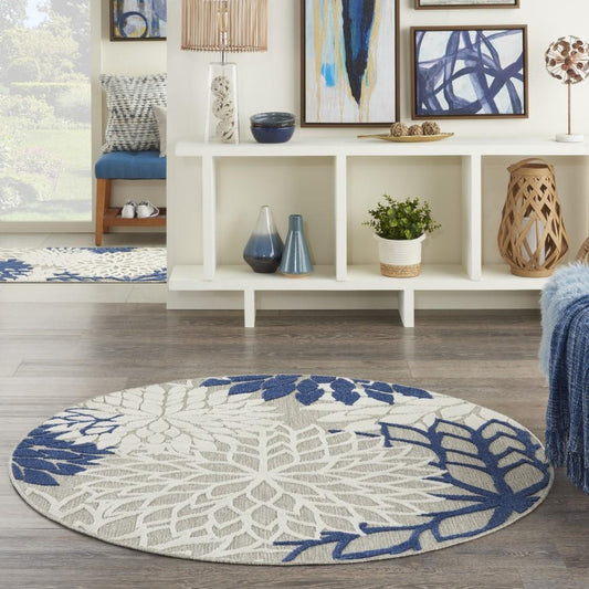 Nourison - Aloha 53in x Round Ivory Navy Area Rug - ALH05-99446778970 veiw 2