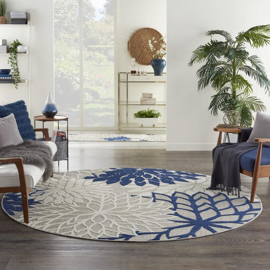 Nourison - Aloha 710in x Round Ivory Navy Area Rug - ALH05-99446779052 veiw 2