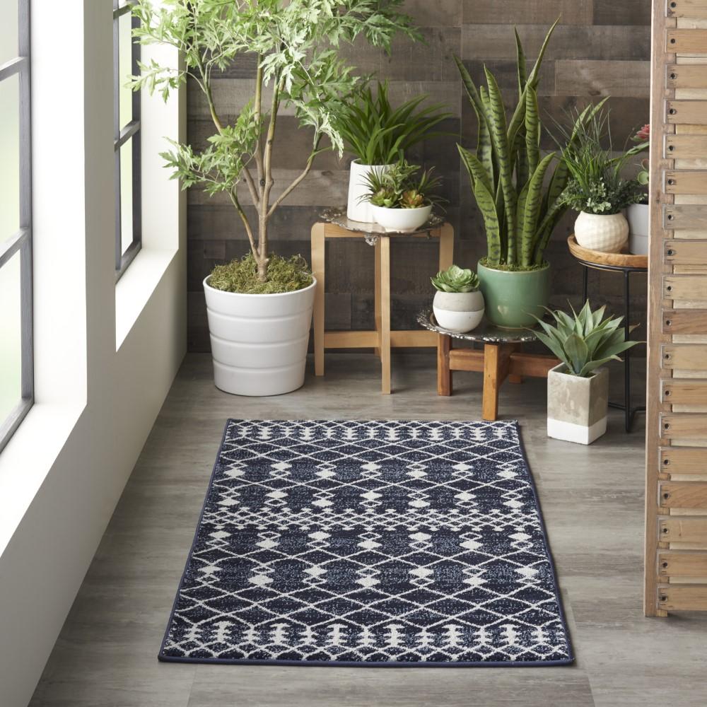 Nourison - Palermo 22in x 39in Navy and Bone Distressed Bohemian Area Rug - PMR03-99446720092_CLOSEOUT veiw 2