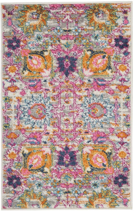 Nourison - Passion 22in x 34in Pink and Grey Small Boho Area Rug - PSN01-99446387851 veiw 1