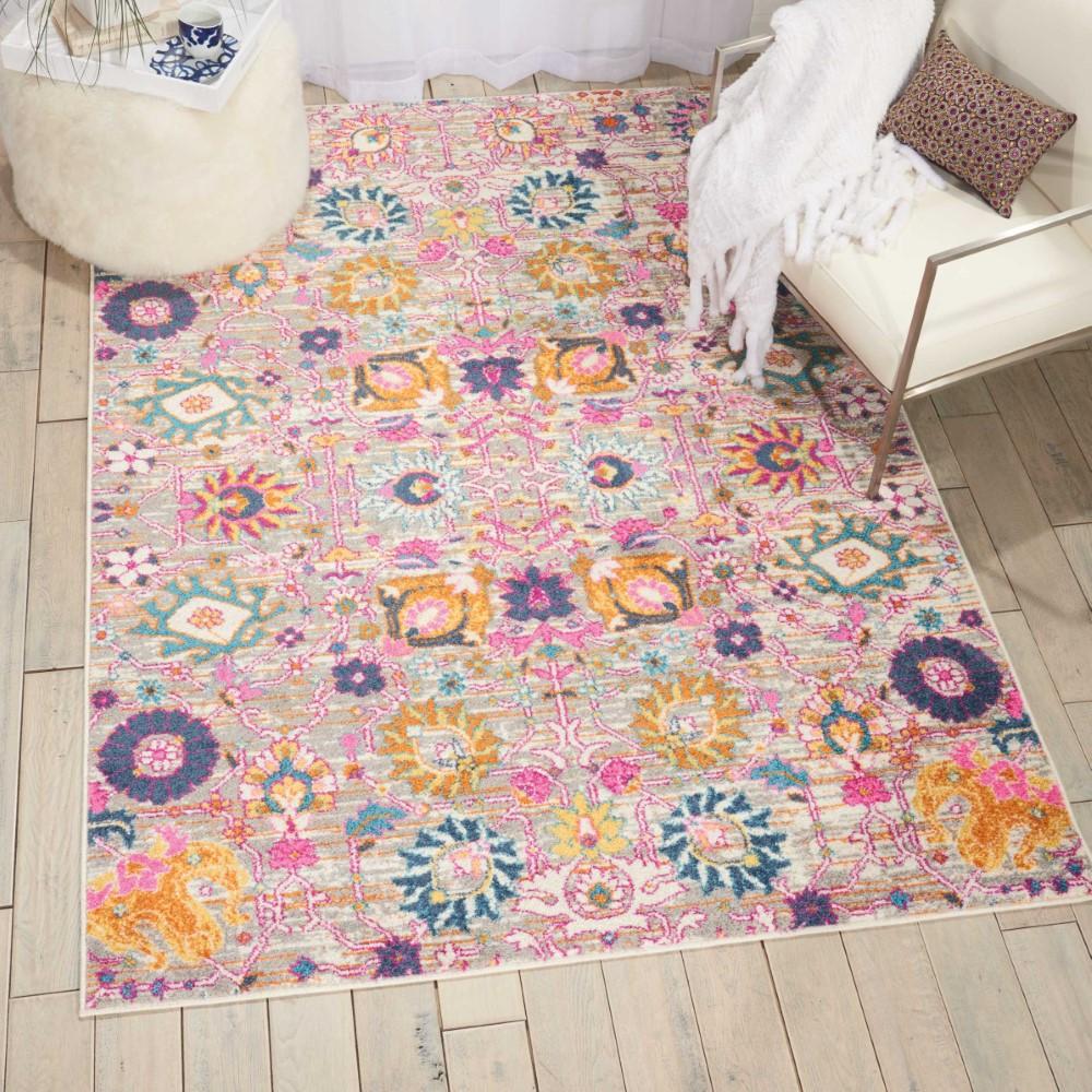 Nourison - Passion PSN01 Pink and Grey 53in x 73in Boho Area Rug - PSN01-99446387912 veiw 2