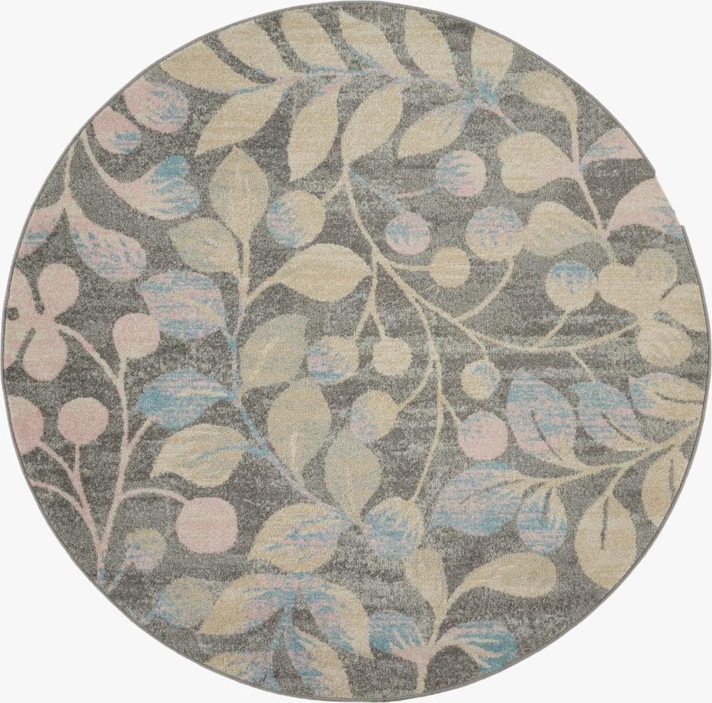 Nourison - Tranquil TRA03 Beige and Bone 53in x Round Botanical Area Rug - TRA03-99446484178 veiw 1