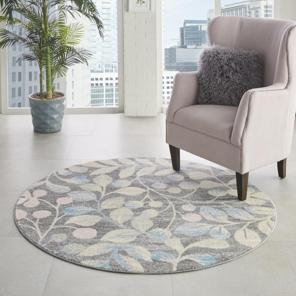 Nourison - Tranquil TRA03 Beige and Bone 53in x Round Botanical Area Rug - TRA03-99446484178 veiw 2