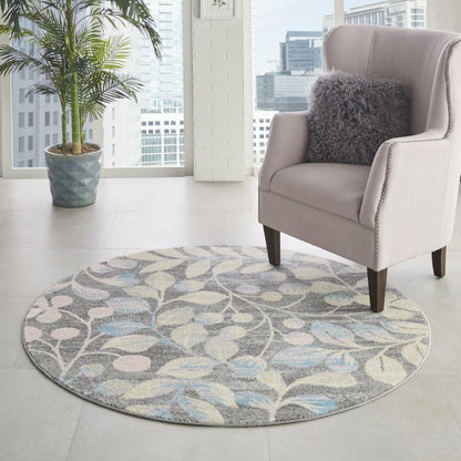Nourison - Tranquil TRA03 Beige and Bone 53in x Round Botanical Area Rug - TRA03-99446484178 veiw 2