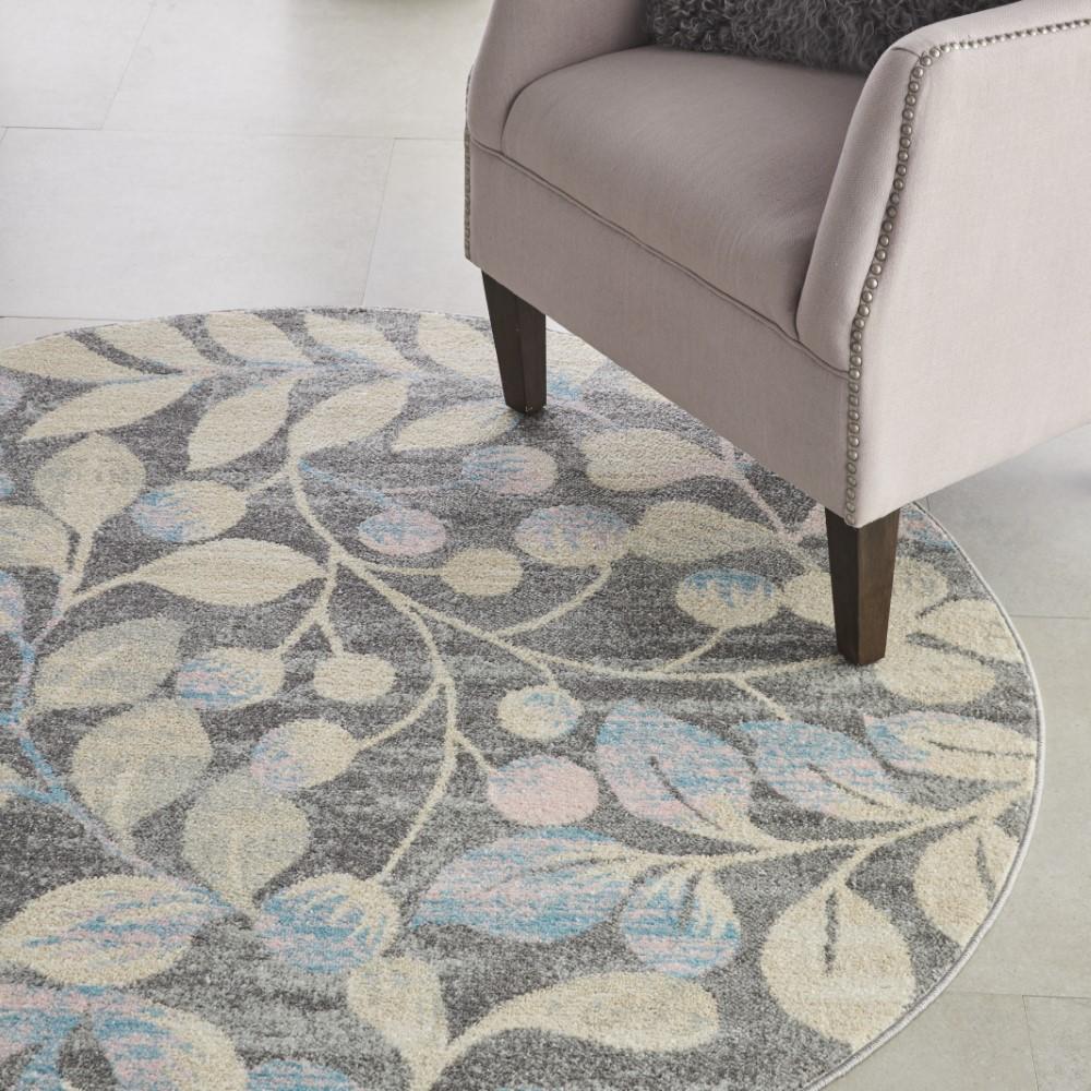 Nourison - Tranquil TRA03 Beige and Bone 53in x Round Botanical Area Rug - TRA03-99446484178 veiw 3
