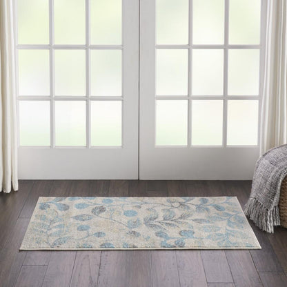 Nourison - Tranquil 2x4 Turquoise and Beige Botanical Small Rug - TRA03-99446484208 veiw 2