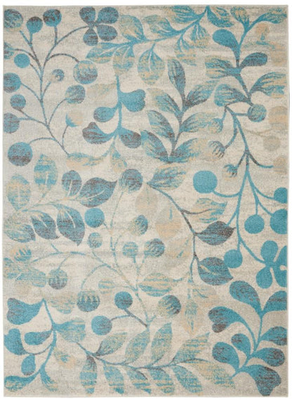Nourison - Tranquil TRA03 Turquoise and Beige 53in x 73in Botanical Area Rug - TRA03-99446484239 veiw 1