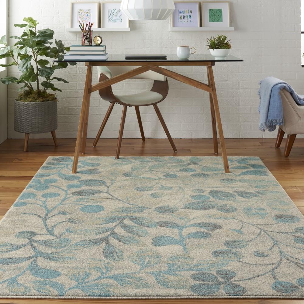 Nourison - Tranquil TRA03 Turquoise and Beige 53in x 73in Botanical Area Rug - TRA03-99446484239 veiw 2