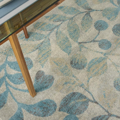 Nourison - Tranquil TRA03 Turquoise and Beige 53in x 73in Botanical Area Rug - TRA03-99446484239 veiw 3