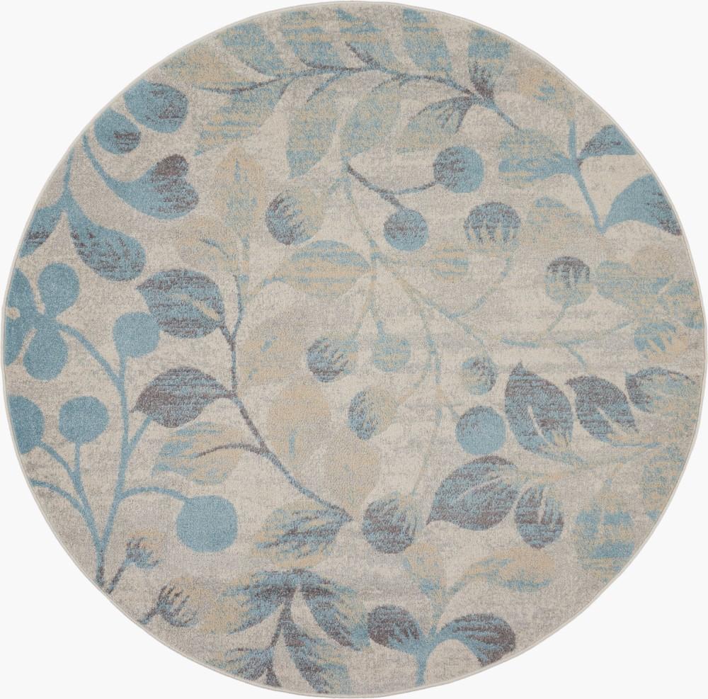 Nourison - Tranquil TRA03 Turquoise and Beige 53in x Round Botanical Area Rug - TRA03-99446484376 veiw 1