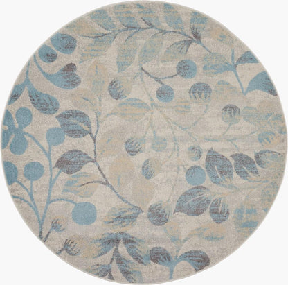 Nourison - Tranquil TRA03 Turquoise and Beige 53in x Round Botanical Area Rug - TRA03-99446484376 veiw 1