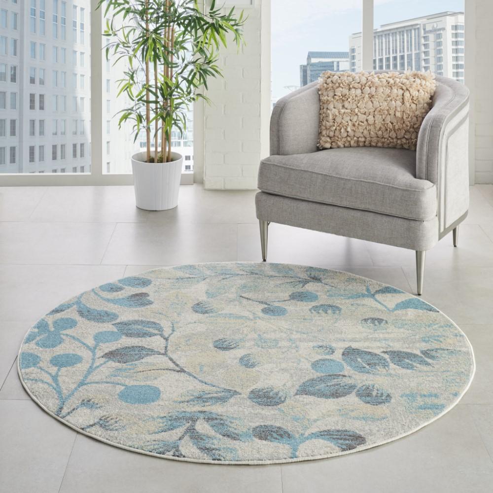 Nourison - Tranquil TRA03 Turquoise and Beige 53in x Round Botanical Area Rug - TRA03-99446484376 veiw 2
