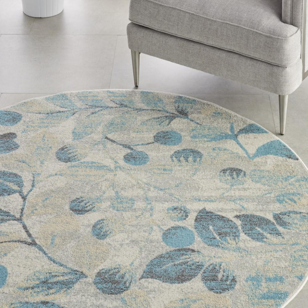 Nourison - Tranquil TRA03 Turquoise and Beige 53in x Round Botanical Area Rug - TRA03-99446484376 veiw 3