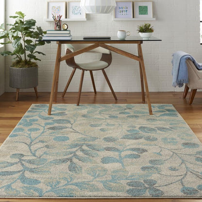 Nourison - Tranquil TRA03 Turquoise and Beige 6x9 Botanical Area Rug - TRA03-99446484307 veiw 2