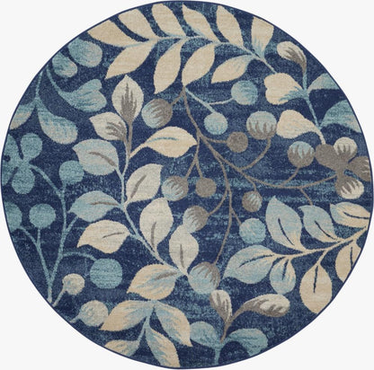 Nourison - Tranquil TRA03 Navy Blue 53in x Round Botanical Area Rug - TRA03-99446484055 veiw 1