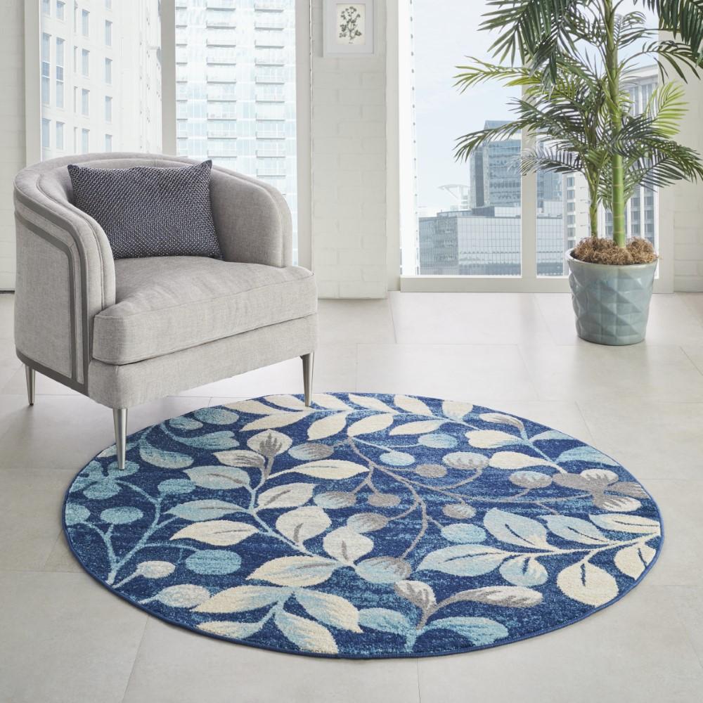 Nourison - Tranquil TRA03 Navy Blue 53in x Round Botanical Area Rug - TRA03-99446484055 veiw 2