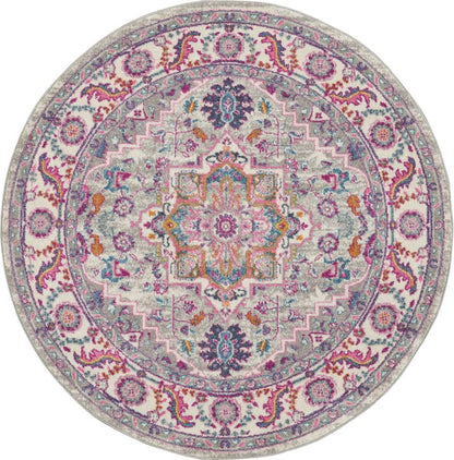 Nourison - Passion PSN20 Light Grey/Pink 4 x Round Persian Area Rug - PSN20-99446765192 veiw 1