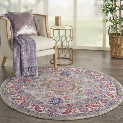 Nourison - Passion PSN20 Light Grey/Pink 53in x Round Persian Area Rug - PSN20-99446765208 veiw 2