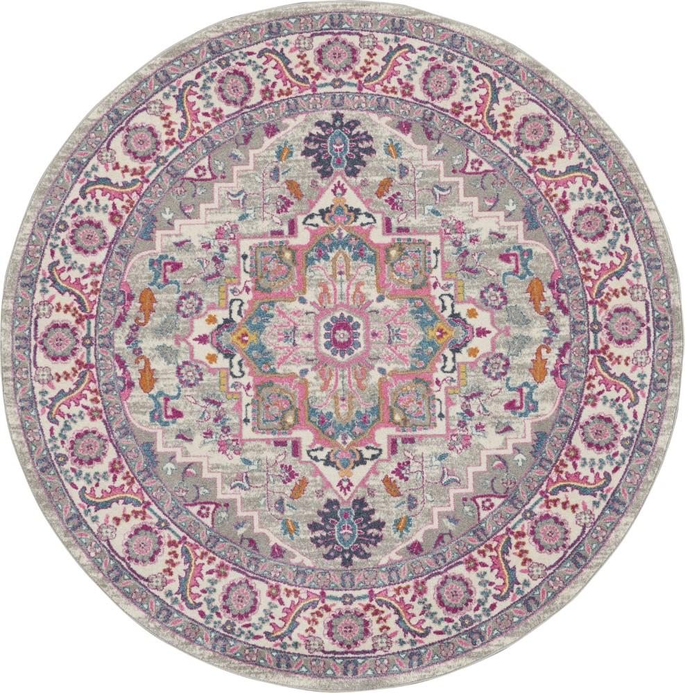 Nourison - Passion PSN20 Light Grey/Pink 8 x Round Persian Area Rug - PSN20-99446765215 veiw 1