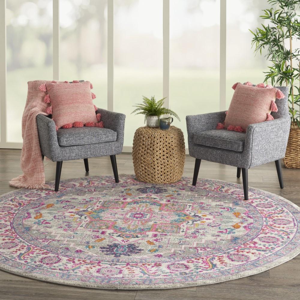 Nourison - Passion PSN20 Light Grey/Pink 8 x Round Persian Area Rug - PSN20-99446765215 veiw 2