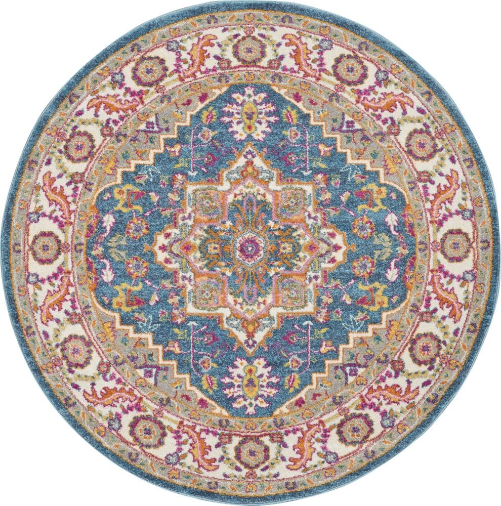 Nourison - Passion PSN20 Teal Multicolor 4 x Round Persian Area Rug - PSN20-99446762238 veiw 1