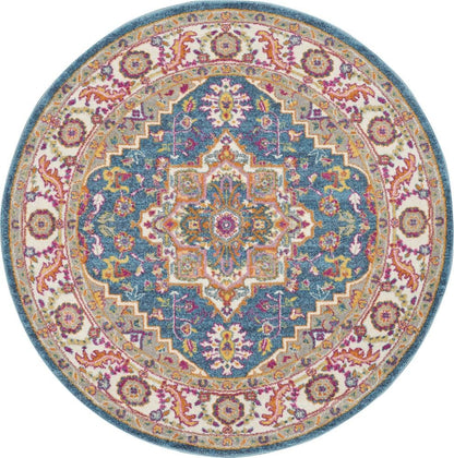Nourison - Passion PSN20 Teal Multicolor 53in x Round Persian Area Rug - PSN20-99446765284 veiw 1